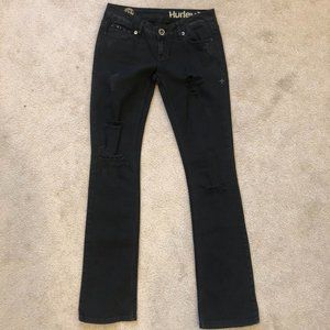 Girls Hurley Black Denim Skinny Boot Ripped Jeans, 5-Pocket, Size 1